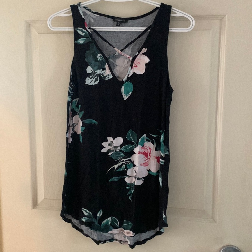 Black floral tank top